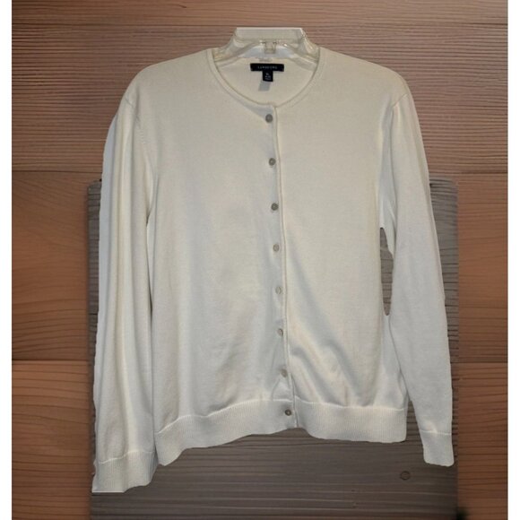 LANDS’ END Women’s Ivory Button Down Long Sleeve Cardigan Sweater Sz XL Classic - Picture 1 of 8